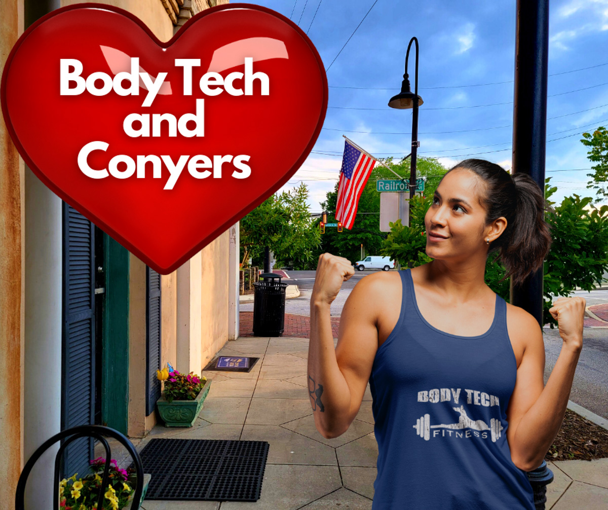 Body Tech Best in Conyers - Pretty Strong Woman in BodyTech Shirt in Conyers